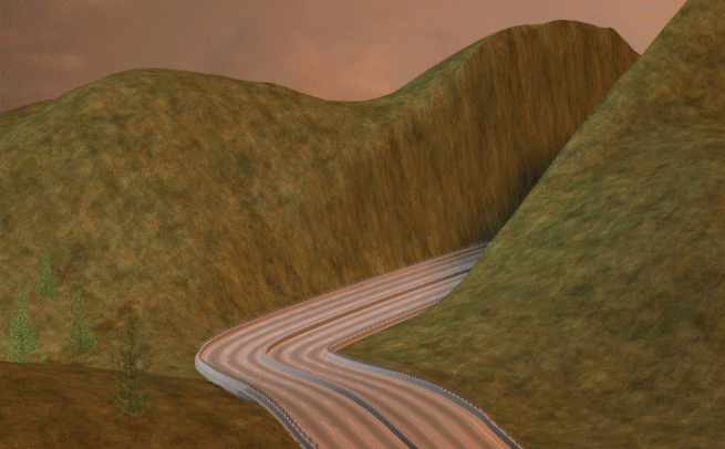 curved road - car and drone animation.gif