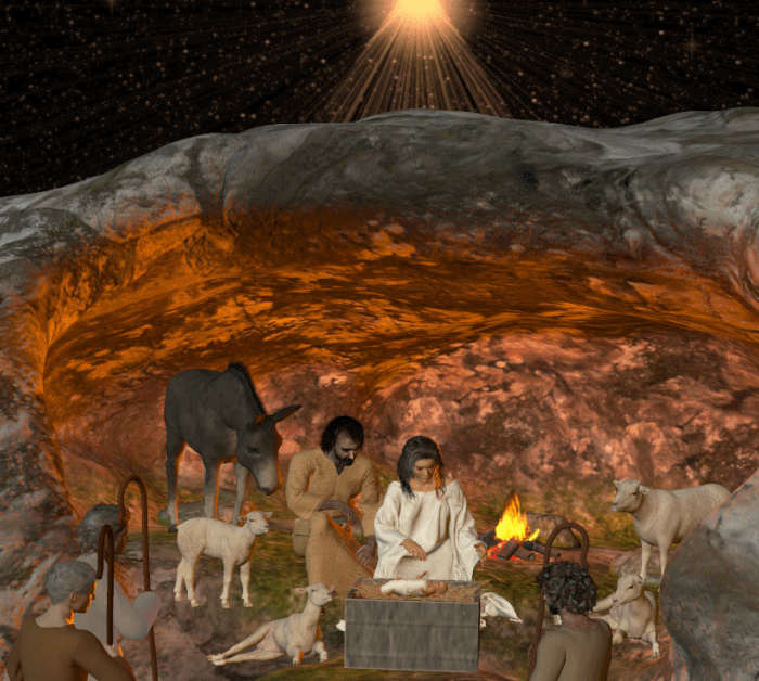 NATIVITY-CAVE-SCENE with ANIMATED FIRE -- 2018.gif