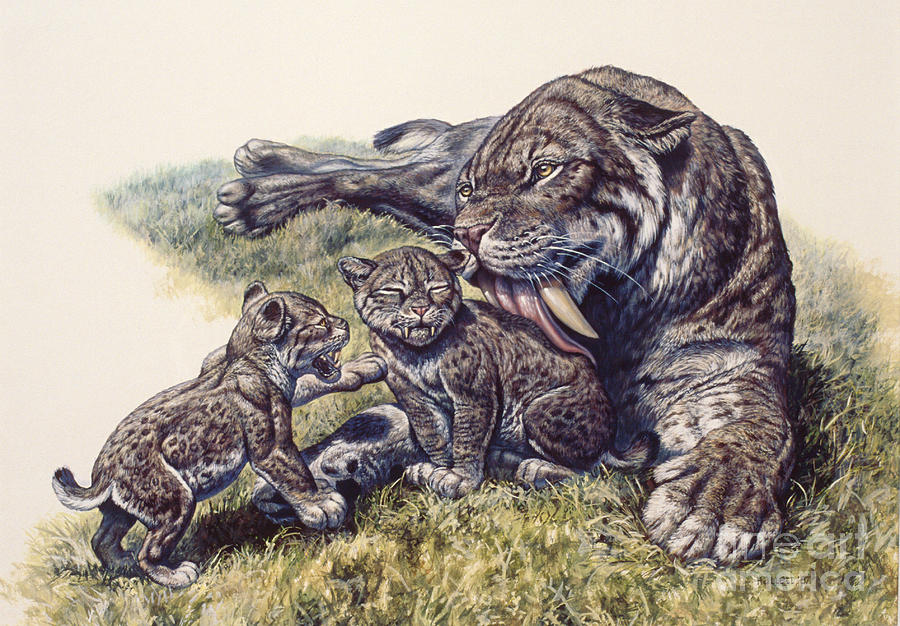 smilodon-sabertooth-mother-and-her-cubs-mark-hallett.jpg
