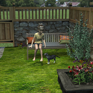 Cat And Girl In Garden by sueya