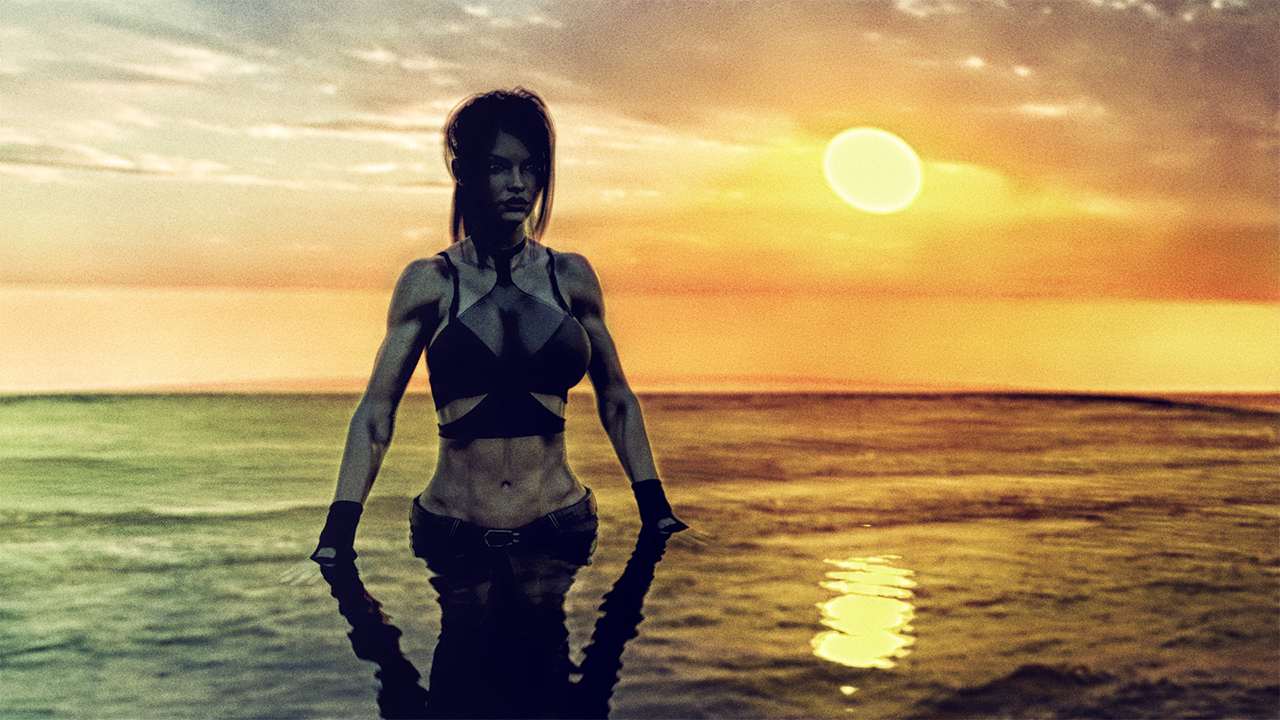 Lara Croft in the ocean