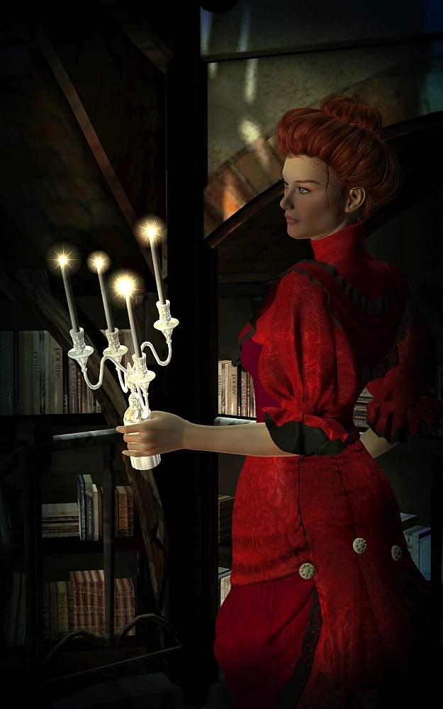 Miss Scarlet in the Library with a Candlestick