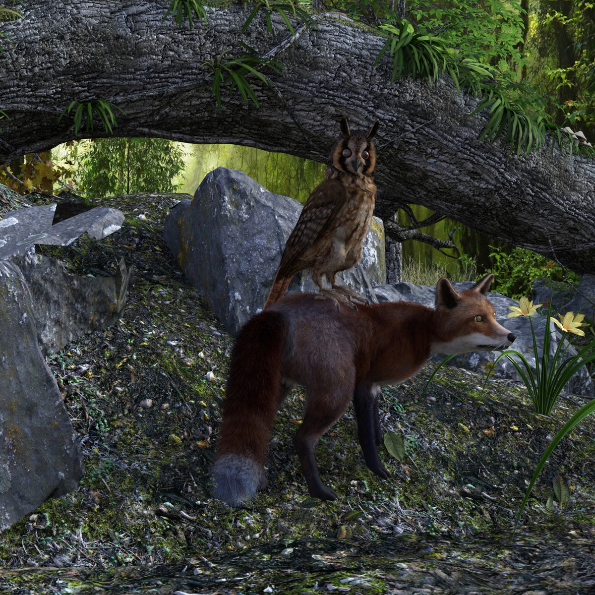 Лиса 2022. Fox and Owl. Fox,Owl and capibara. HIVEWIRE 3d animals.