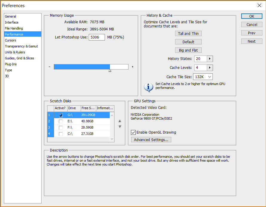 scratch disk settings