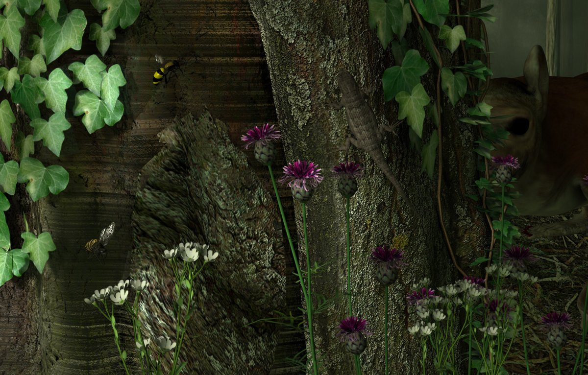 Woodland Scene With Bees & Lizard By Piiax